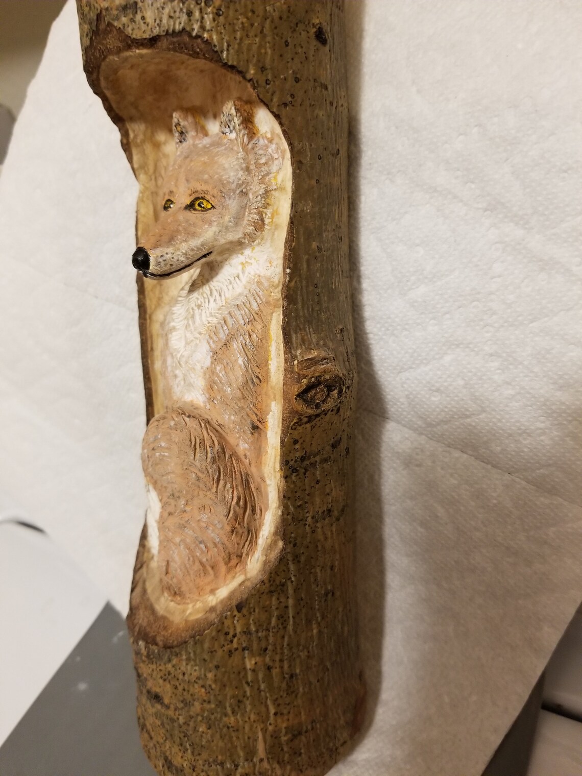 Wild Fox in Tree wood carving relief table top hanging aspen Etsy