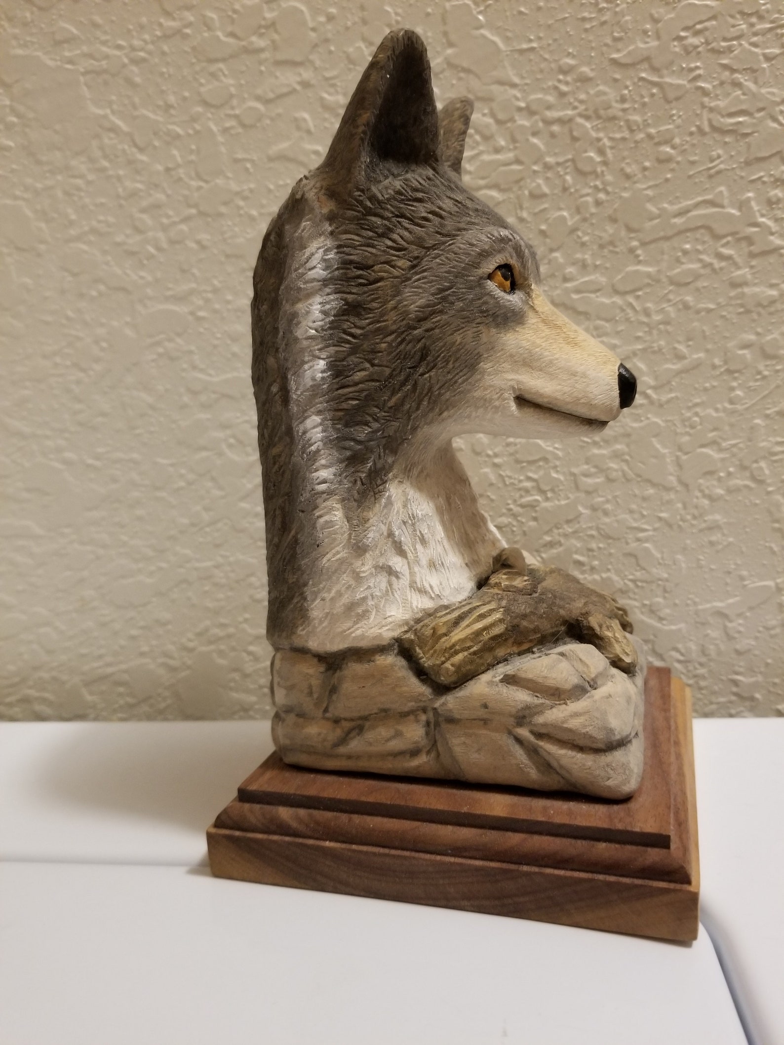 Grey Wolf bust sculpture fine detail hand carved wood | Etsy