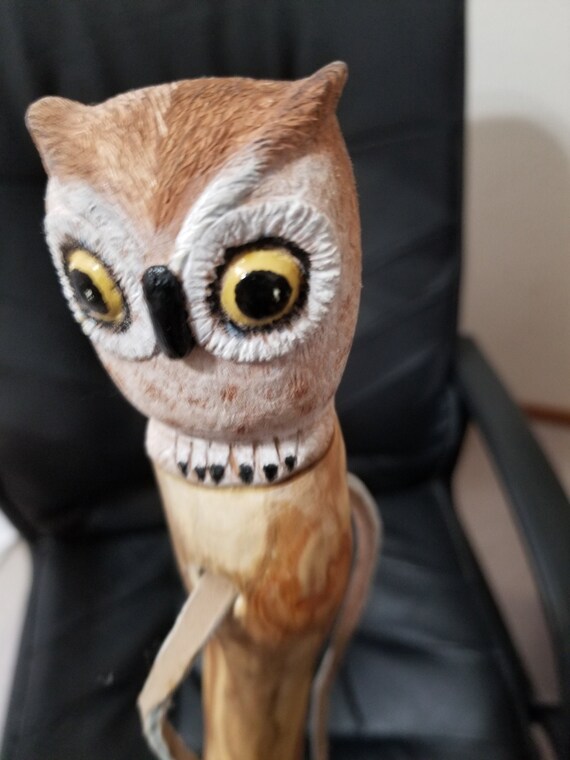 Great Horned Owl walking Stick realistic carving painting Etsy
