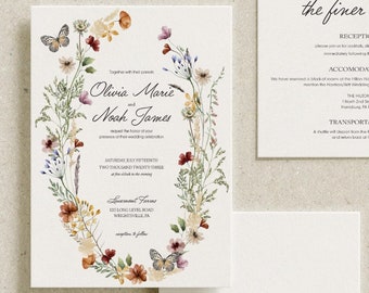 Floral Butterfly Wedding Invitation Set (Digital File)