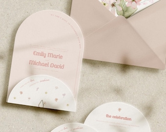 Print-at-Home Floral Wedding Invitation 3-piece Set | Arch Wedding Invites | Invitation Set with Soft Floral Design