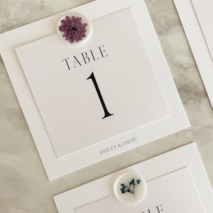 Table Numbers with Dried Flower Wax Seal |  Event Table Numbers |  Dried Flowers pressed into Wax Seal | Table Numbers