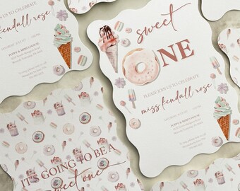Sweet One Birthday Invitation: Pastel Watercolor Sweets
