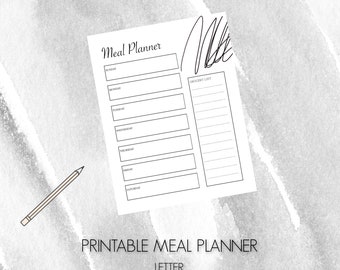 Meal Planner Printable, Meal Planner, Grocery List, Weekly Meal Planner, Instant Download, US Letter