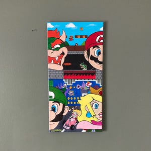 Super Mario & Friends Painting | Mario, Luigi, Bowser, and Princess Peach in Classic Video Game Scenes | Nostalgic Retro Art