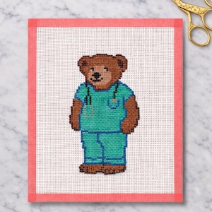 Customizable Nursing Bear Handpainted Needlepoint Canvas 18 Mesh