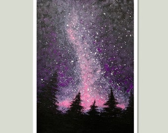 Pink Galaxy Art Print, Wall Art Digital Download, Landscape Acrylic Painting, Pink Home Decor, Abstract Art Gift, Galaxy Artwork, Night Sky