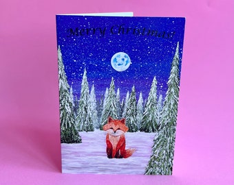 Fox Christmas Card, Painted Christmas Cards, Handmade Christmas Card, Individual Card, Xmas Card, Christmas Fox Painting, Family Cards