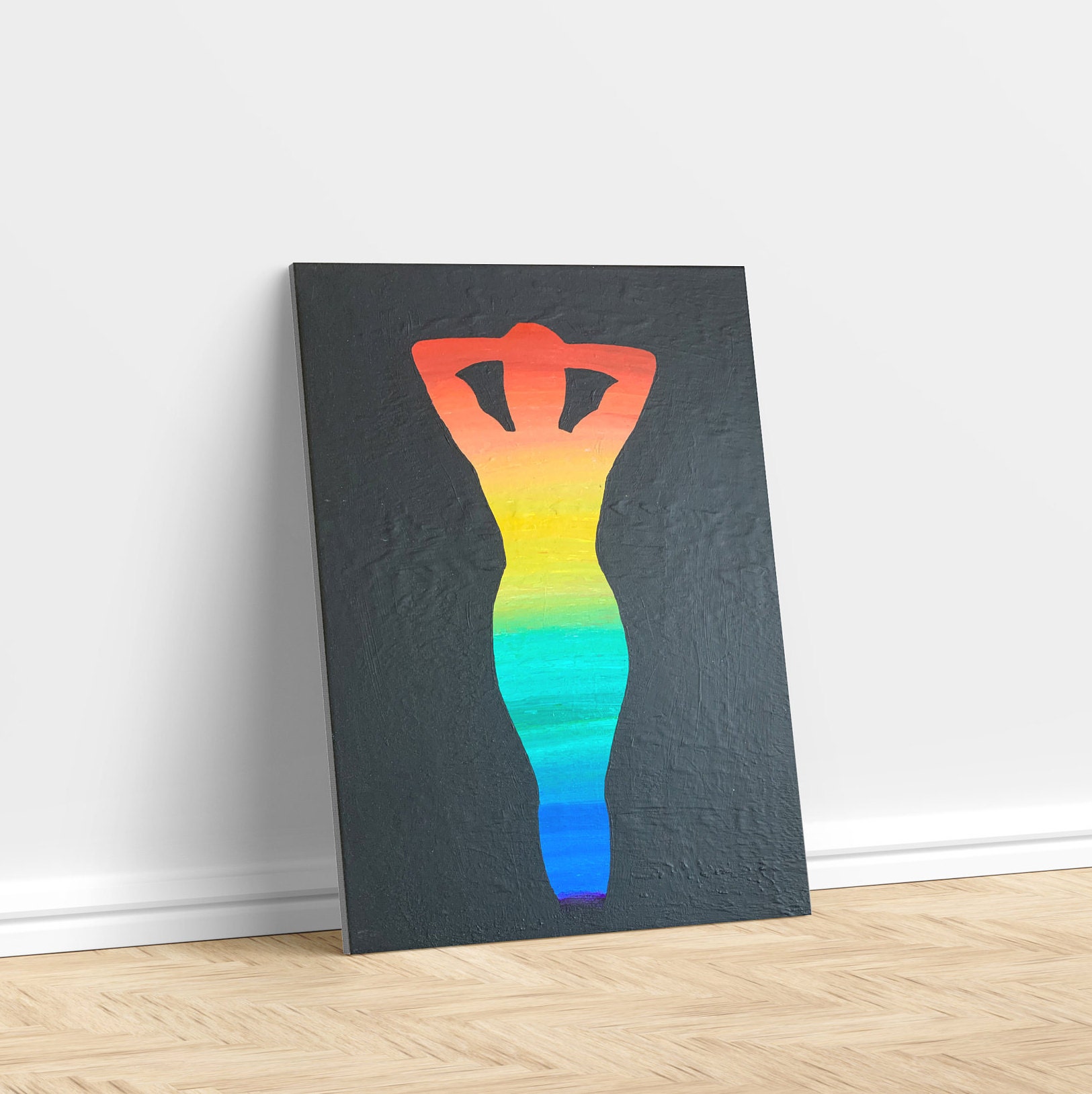 Rainbow Art Woman Silhouette Wall Art Acrylic Painting On