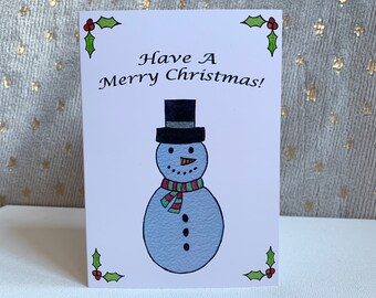 Snowman Christmas Card, Watercolour Christmas Cards, Handmade Christmas Cards, Individual Card, Cute Xmas Cards, Snowman Art, Family Cards