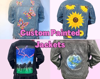 Painted Denim Jacket, Customised Hand Painted Jean Jacket, Personalised Gift For Her, Unique Clothing Custom Made To Order, Custom Xmas Gift