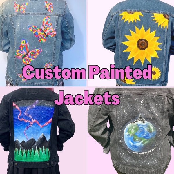 Painted Denim Jacket, Customised Hand Painted Jean Jacket, Personalised Gift For Her, Unique Clothing Custom Made To Order, Custom Xmas Gift