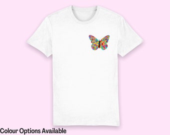 Butterfly T-shirt, Rainbow Butterfly Top, Rainbow Tshirt, Summer Clothing Tee, Womens Top, Colourful Cotton Tshirt, Butterfly Gift For Women