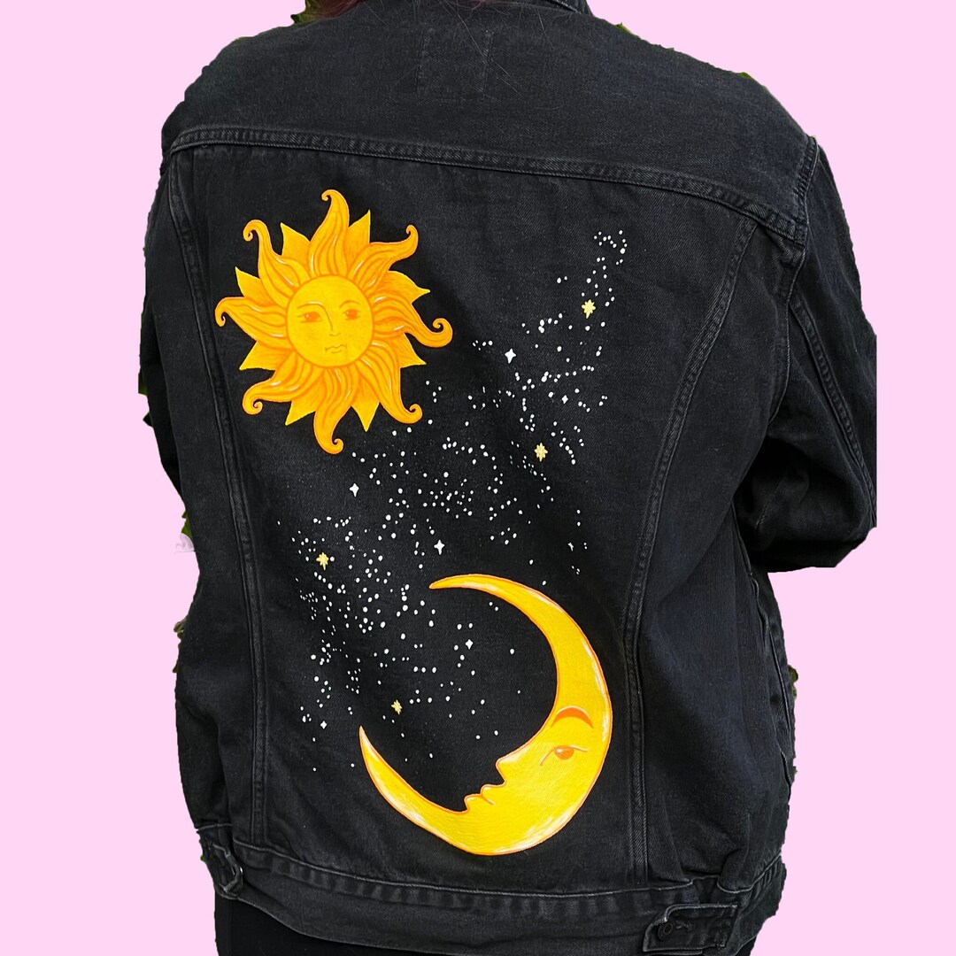 Sun & Moon Custom Jacket, Sun and Moon Denim Jacket, Painted Jacket