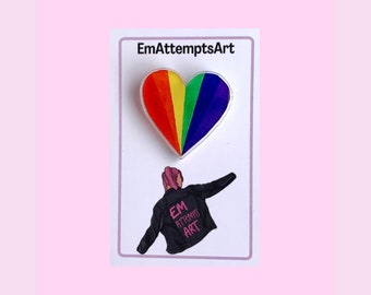 Pride Heart Pin Badge, LGBTQ+ Pride  Badge, Artwork Acrylic Pin, LGBT Rainbow Badge, Cute Heart Pin Badge, LGBT Pride Gift, Jacket Lapel Pin