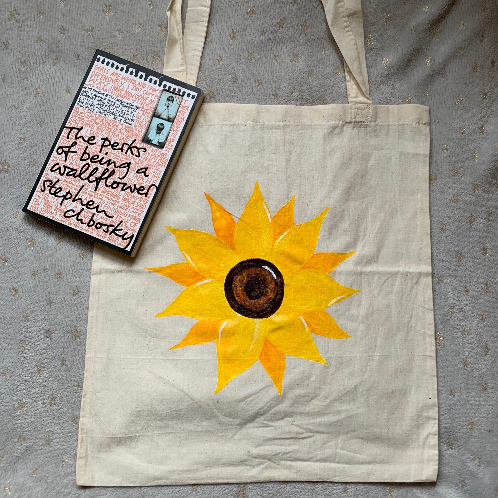 Hand Painted Tote Bag Sunflower Acrylic Painting Custom Etsy