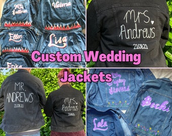 Custom Wedding Jacket, Custom Denim Jacket, Hand Painted Bridal Jacket, Personalised Jean Jacket, Customised Wedding Gift, Engagement Gifts