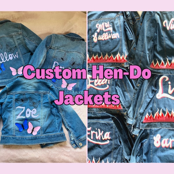 Custom Hen-Do Jacket, Custom Denim Jacket, Hand Painted Bridal Jacket, Personalised Jean Jacket, Customised Wedding Gift, Bachelorette Gift