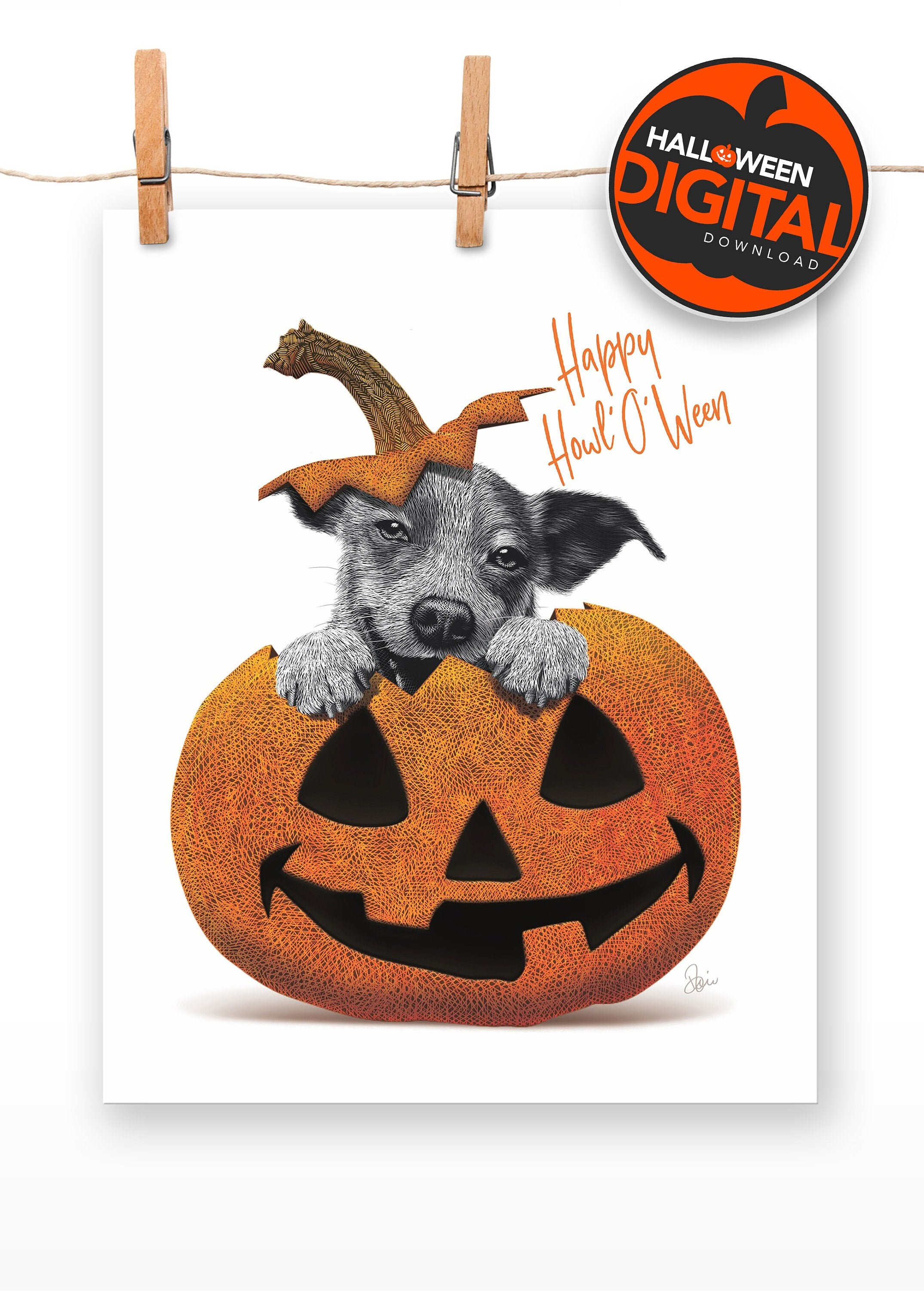 Digital Download HALLOWEEN DOG Print of 'Happy | Etsy