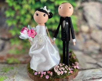 Handmade Peg Doll Wedding Cake Topper, Wedding Cake Topper, Lovely Cake Topper,