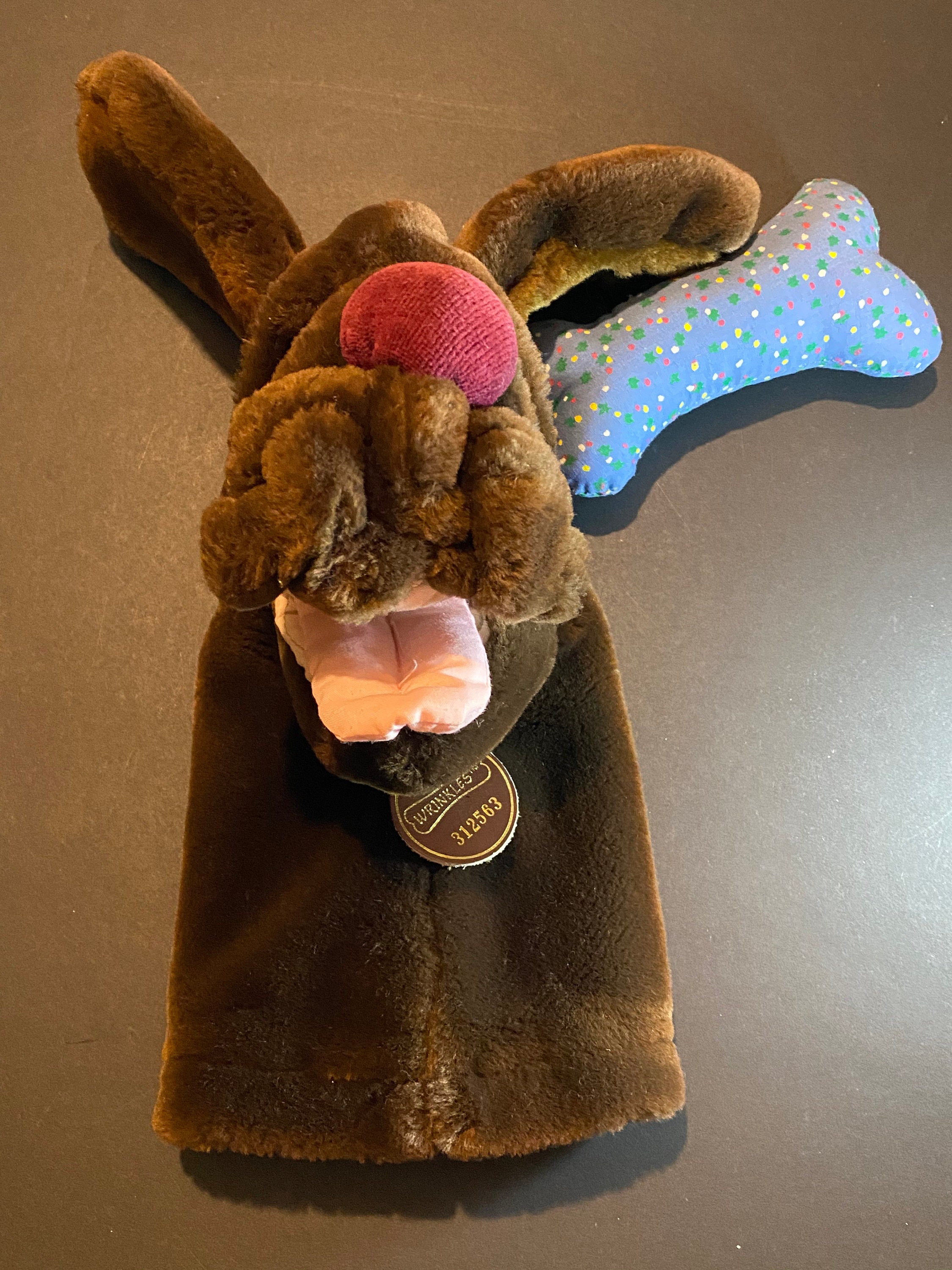 Vintage 80s Wrinkles Dog Puppet with original bone and Tags Etsy