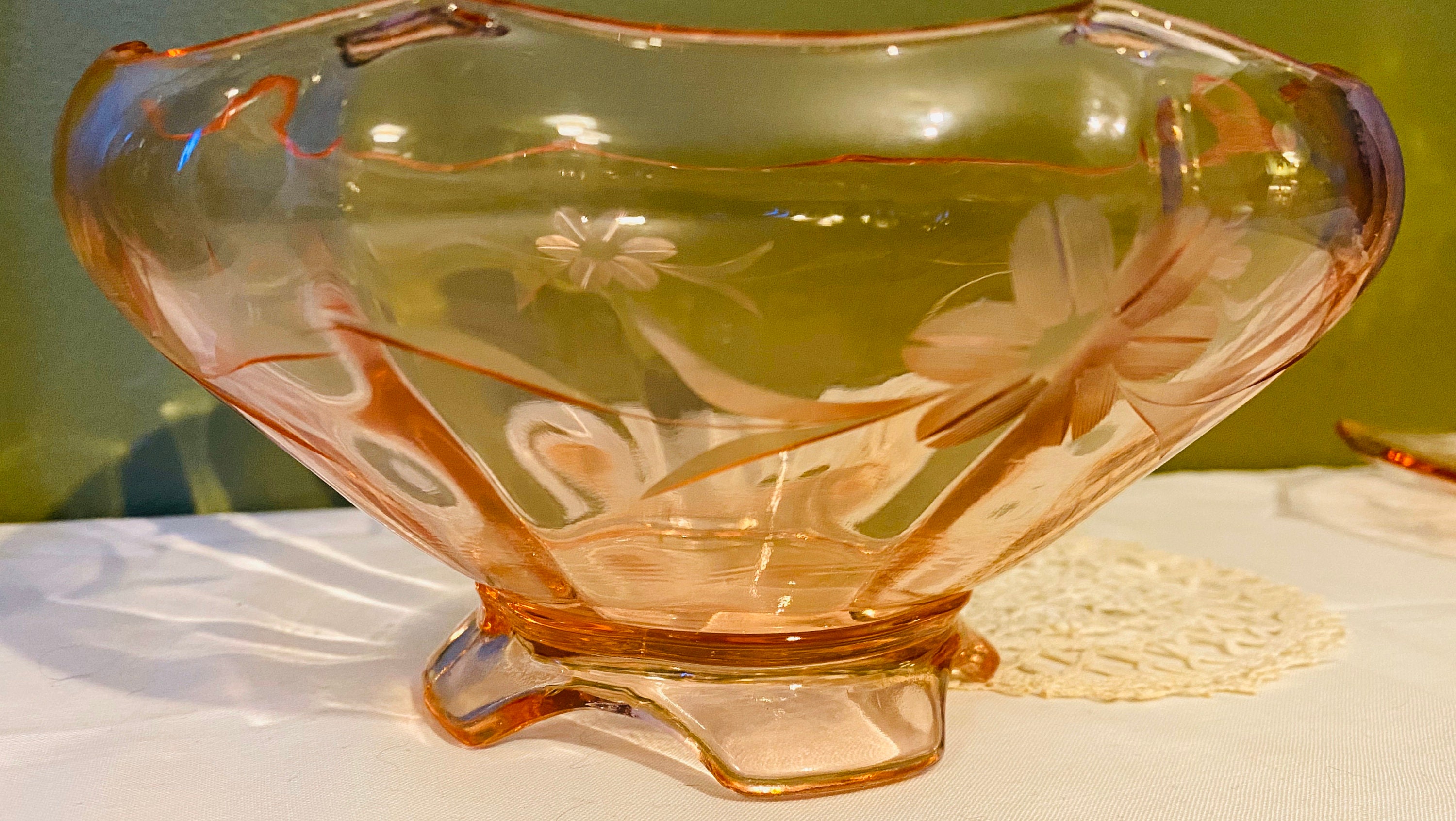 Vintage Pink Depression Glass serving bowl fruit or snack bowl Etsy