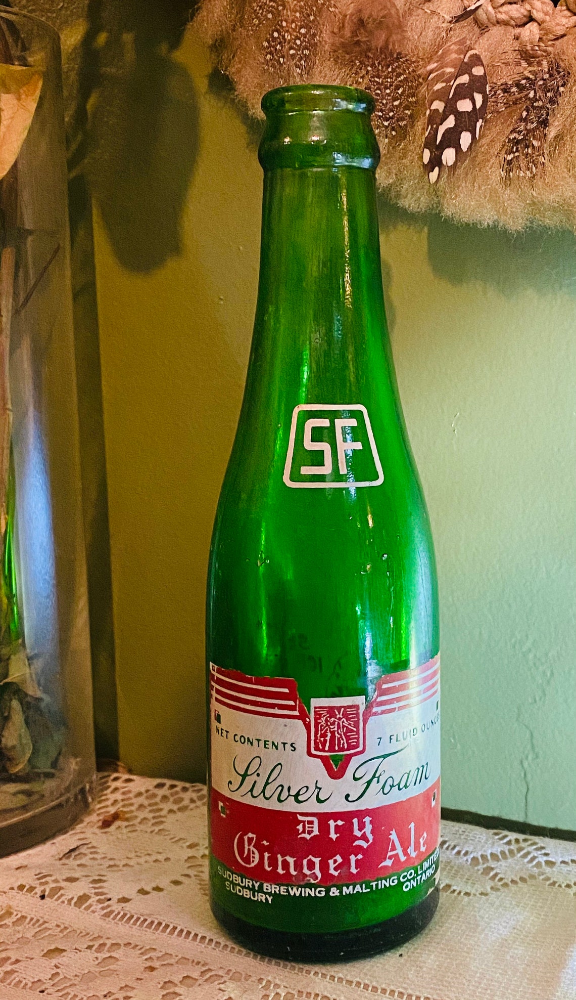 Neat Silver Foam Green Glass Ginger Ale Bottle Sudbury Brewing Etsy