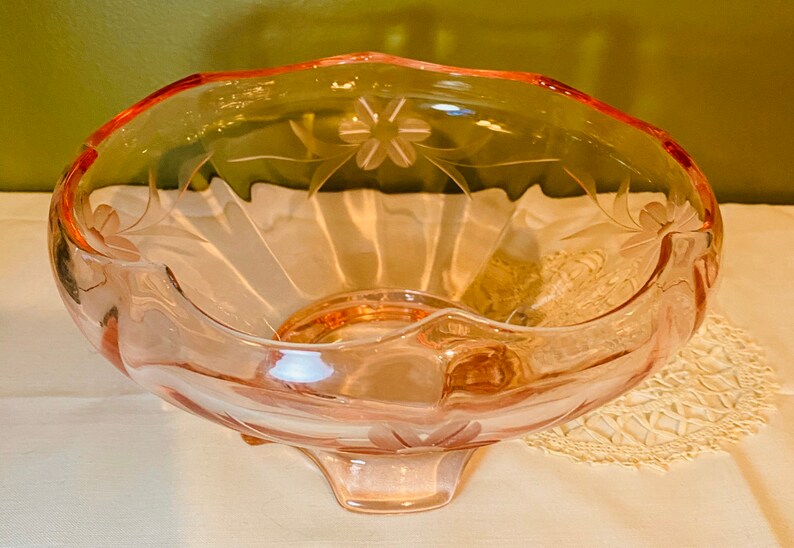 Vintage Pink Depression Glass Serving Bowl Fruit or Snack Bowl Etsy