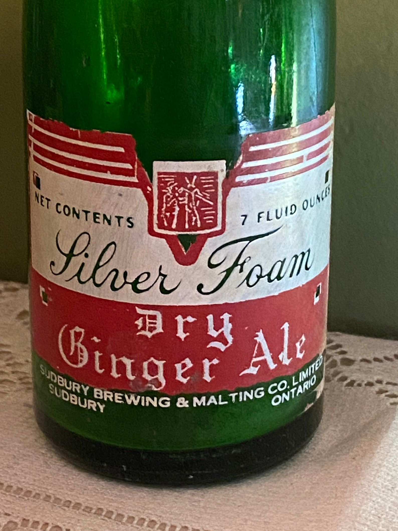 Neat Silver Foam Green Glass Ginger Ale Bottle Sudbury Brewing Etsy