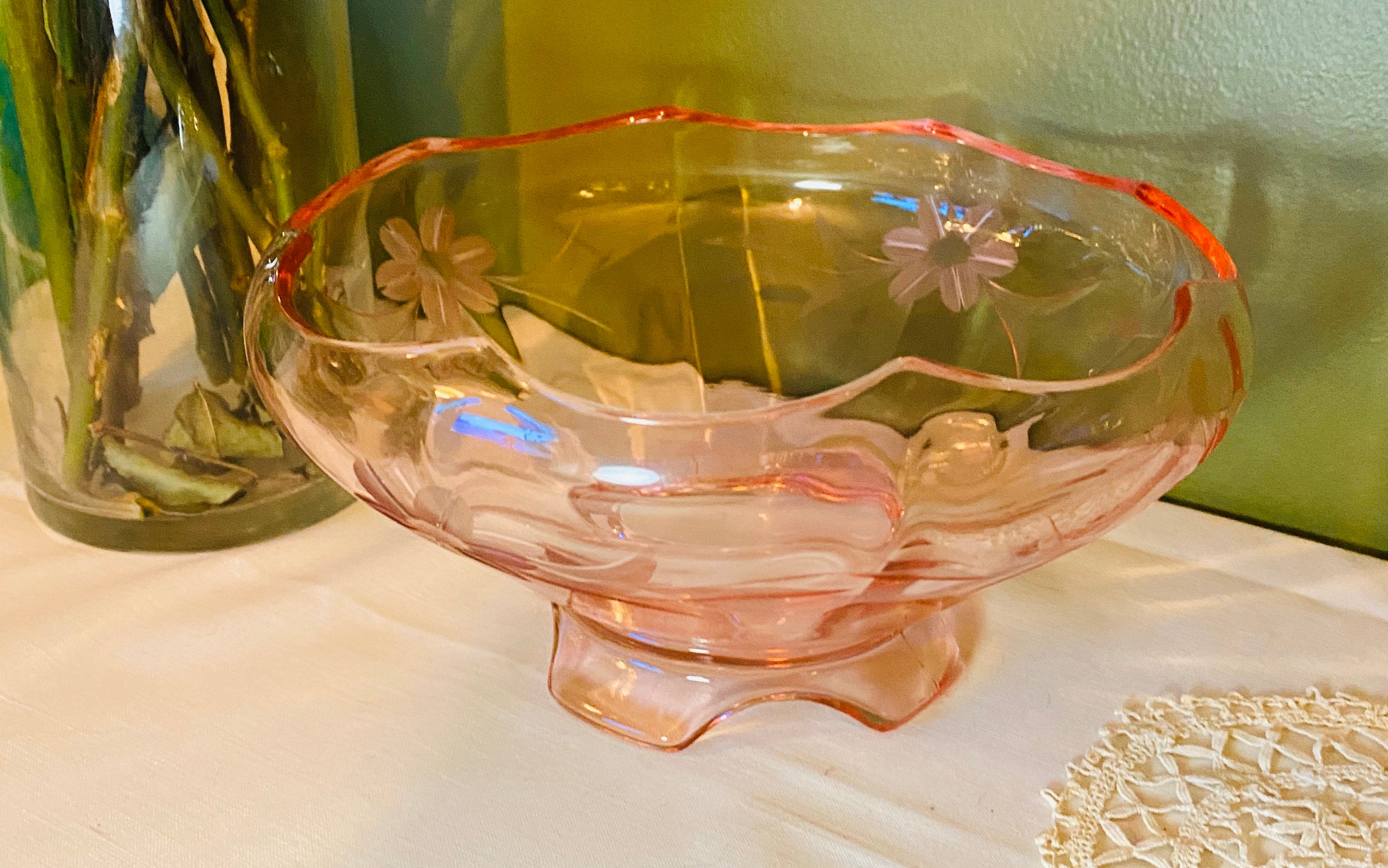 Vintage Pink Depression Glass serving bowl fruit or snack bowl Etsy