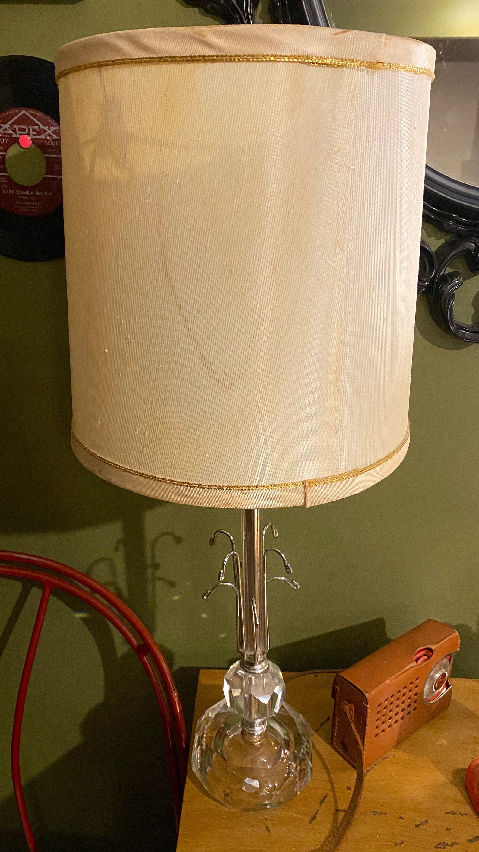 Vintage Underwriters Laboratories Glass Lamp and Original Shade Desk