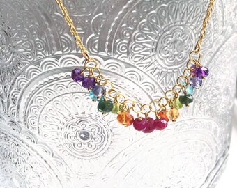 Rainbow Gemstone Necklace, Best friend birthday gift, Carnelian Jewelry, Iolite Necklace, Valentines day gift earrings, Easter gift for her