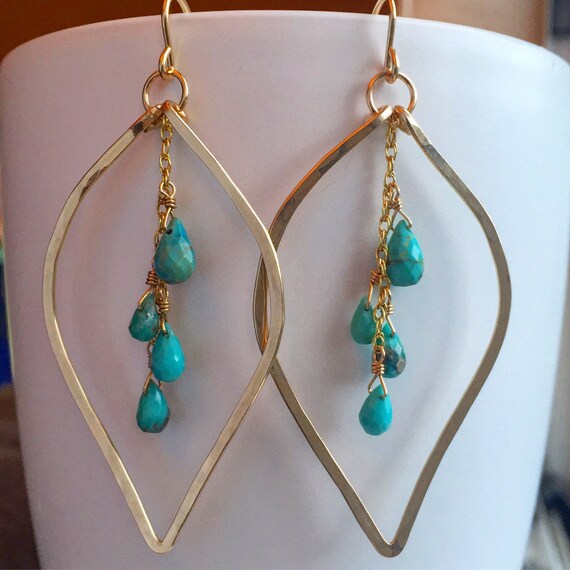 14K Gold Plated Sterling Silver Gem Turquoise Leaf Earring - QVC.com