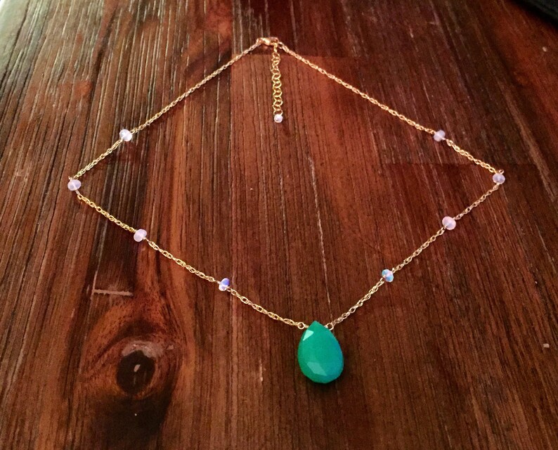 Healing Heart Chrysoprase Necklace with faceted Opal Chain Chrysoprase and Opal Necklace