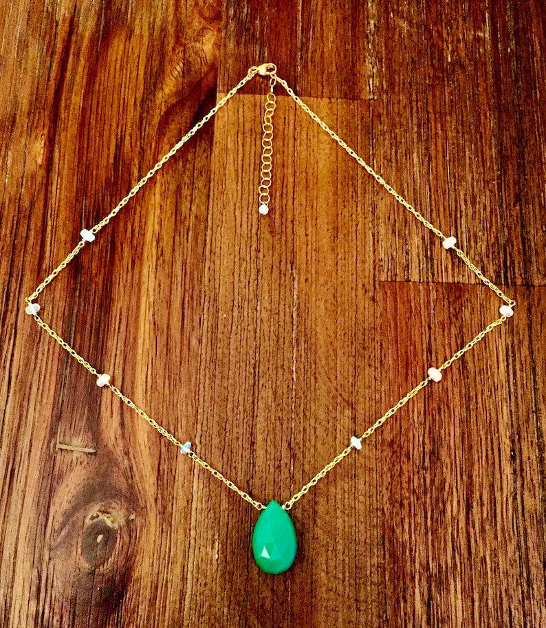 Healing Heart Chrysoprase Necklace with faceted Opal Chain Chrysoprase and Opal Necklace