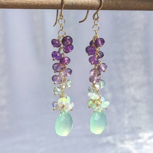 Amethyst Earrings dangle, aquamarine jewelry gold, beaded gemstone earrings, Valentines day gift earrings, best friend birthday gift