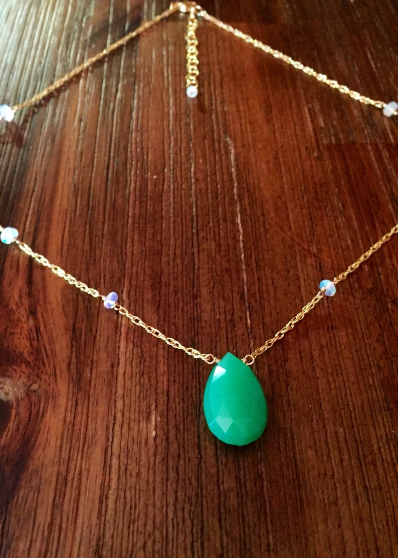 Healing Heart Chrysoprase Necklace with faceted Opal Chain Chrysoprase and Opal Necklace