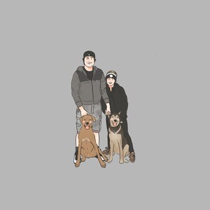 Pet gift for owner and pet portrait Dog and owner cartoon portrait Memorial portrait gift for pet owner Cartoon print