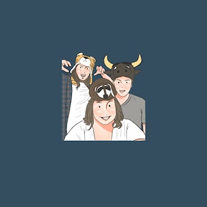 Family Portrait with pets Dog family portrait Pet owner portrait Family cartoon painting Family painting with pets Dog family painting