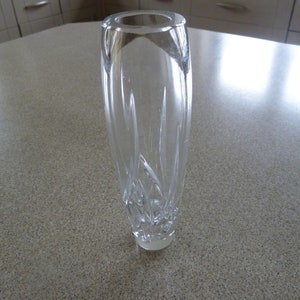 Clear crystal CUT GLASS VASE 6.5&quot; tall Signed &#39;M&#39;