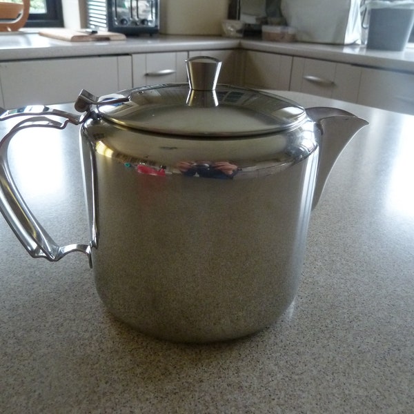 Old Hall TEAPOT Cumberland 2 pint shiny stainless steel. c. 1960