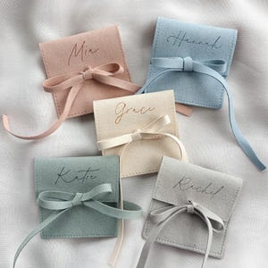 Personalised Jewellery Pouch - Custom Suede Name Gift, Bridesmaid Keepsake