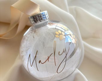 Personalised Pet Memorial Bauble - Shatterproof Feather Ornament, Pet Loss Keepsake, Remembrance Christmas Decoration Gift