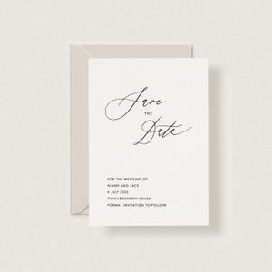 GEDRUKT + VERZONDEN Amelie-save the date-kaarten, moderne minimalistische save-the-dates, eenvoudige bruiloft-save-the-date-kaart met gratis enveloppen,