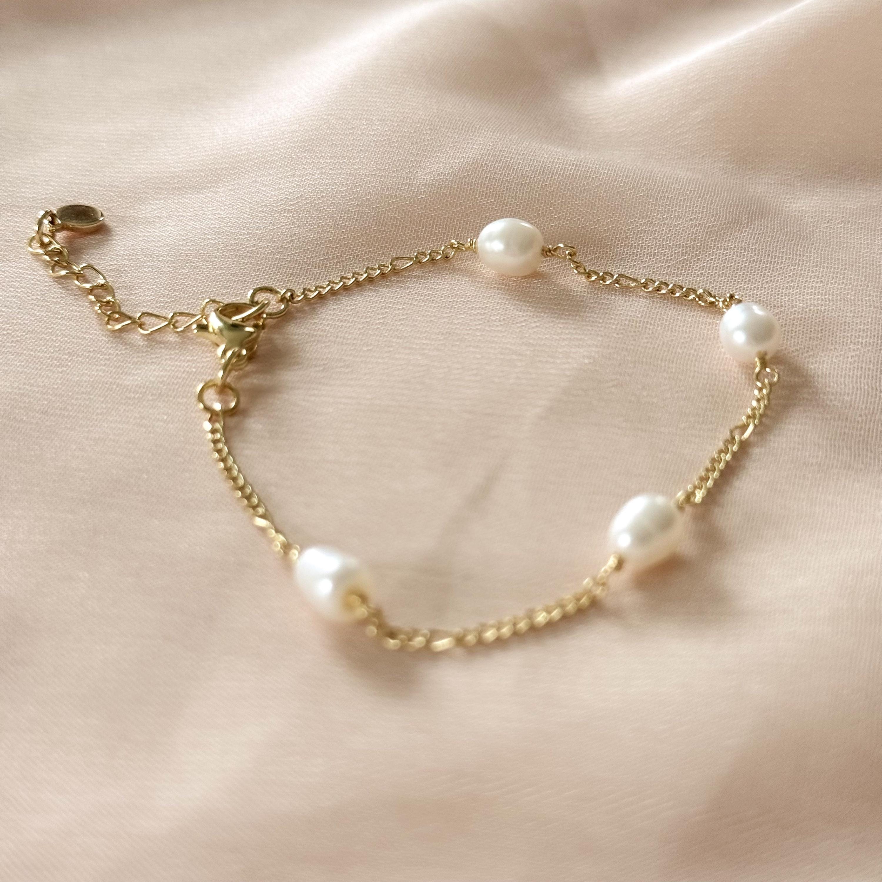 Bracciale di perle d'acqua dolce placcato oro 14 carati fatto a