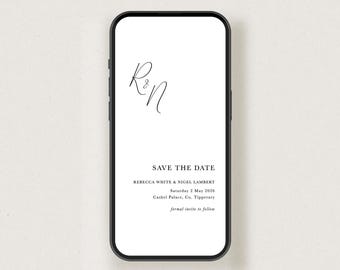 Personalised Digital Ella Save the Date file, Minimal e-invite, Save the Evening e-invite, Electronic Wedding Invitation, Send via WhatsApp