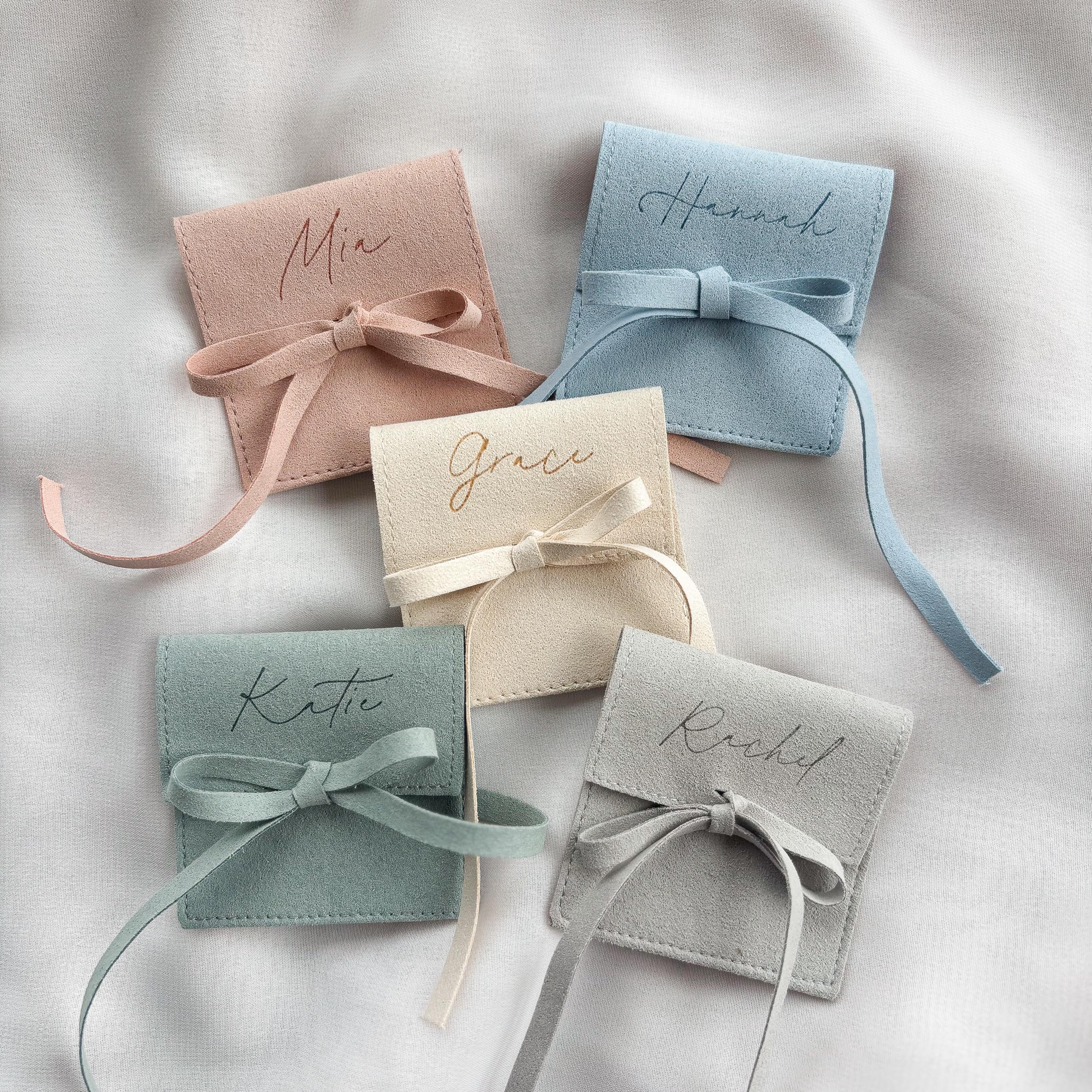 Personalised Jewellery Pouch - Custom Suede Name Gift, Bridesmaid Keepsake