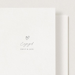 Verlobungskarte, personalisierte Verlobungskarte, Namen minimal verlobte Karte, Herzkarte, Herz-Verlobungskarte, Hochzeitskarte, Kalligraphiekarte