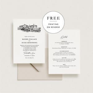 Tarjetas de invitación de oliva de doble cara IMPRESAS + ENVIADAS, invitaciones minimalistas modernas, invitaciones con ilustraciones para lugares con sobres gratuitos