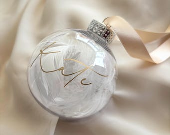 Personalised Memorial Feather Bauble | Remembrance Christmas Ornament | Shatterproof Bauble | Loss Keepsake, Decoration Gift